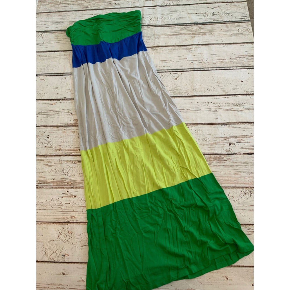 Old Navy Womens Colorblock Strapless Maxi Dress Green Blue Grey Lime‎ Medium